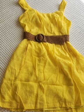 Nine West Sunny Yellow Cotton Dress with Woven Brown Belt